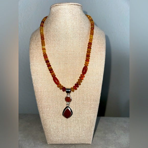 Amber and Sterling silver beaded necklace with matching pendant by Jay King - Picture 1 of 12
